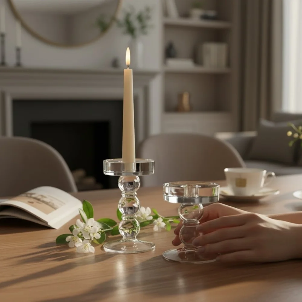 Clear Glass Pillar Or Tapered Candle Holders